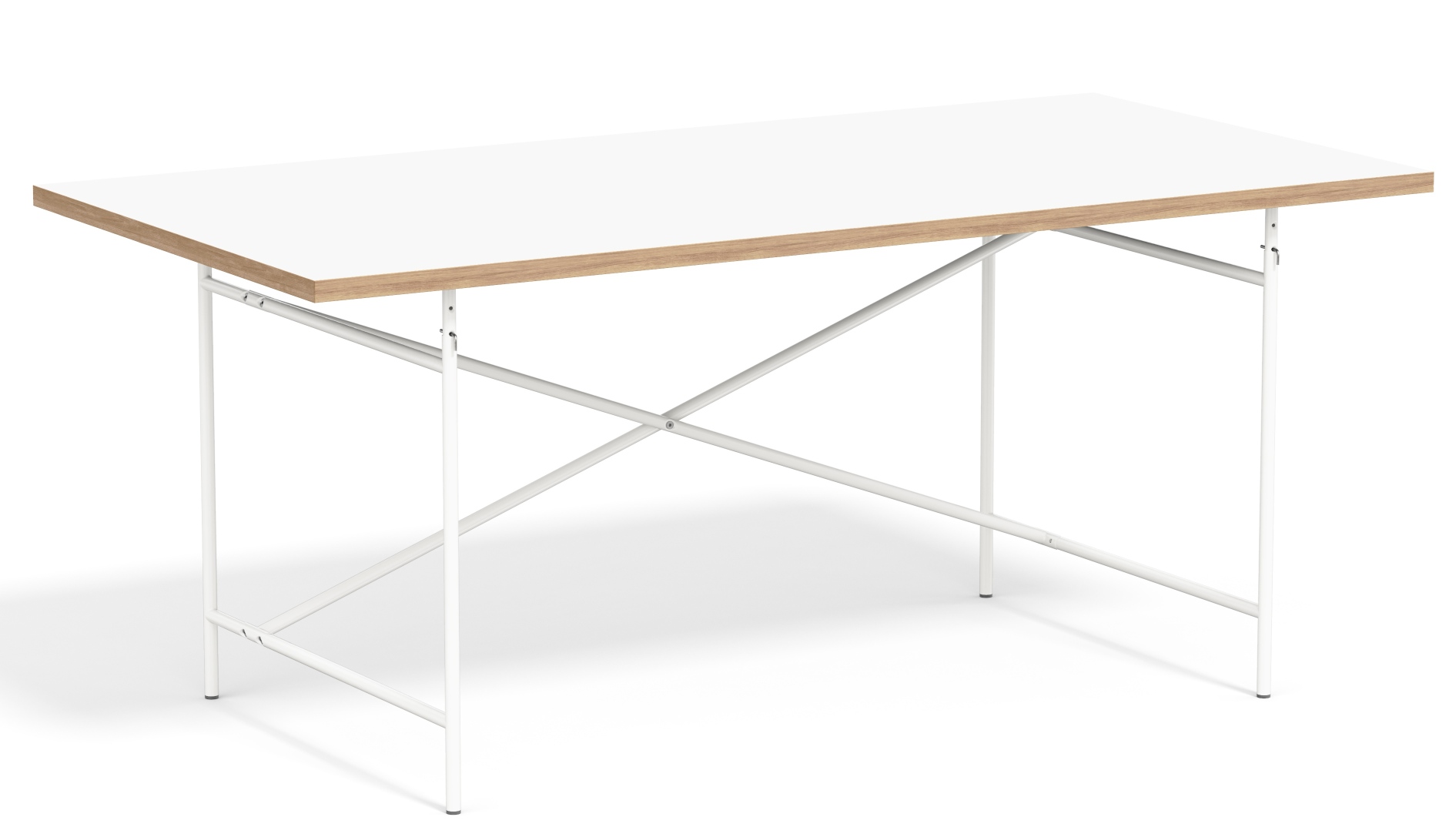 Eiermann Tisch 2 von Richard Lampert mit weißer Tischplatte und weißem Stahlgestell.