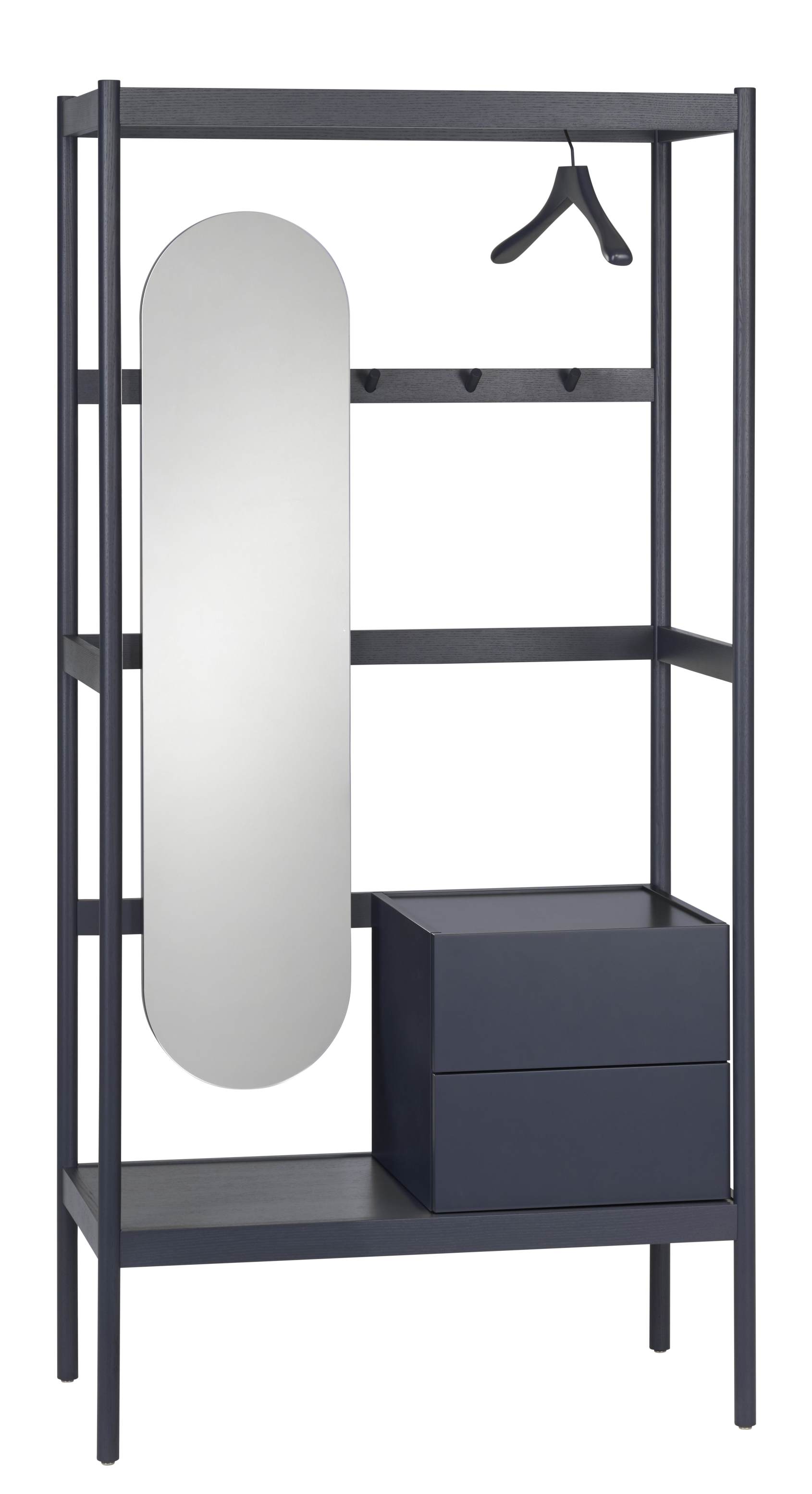 Chester Garderobe mit Spiegel von Schönbuch: Moderne, offene Garderobe in Anthrazit mit Spiegel und Schubladen.