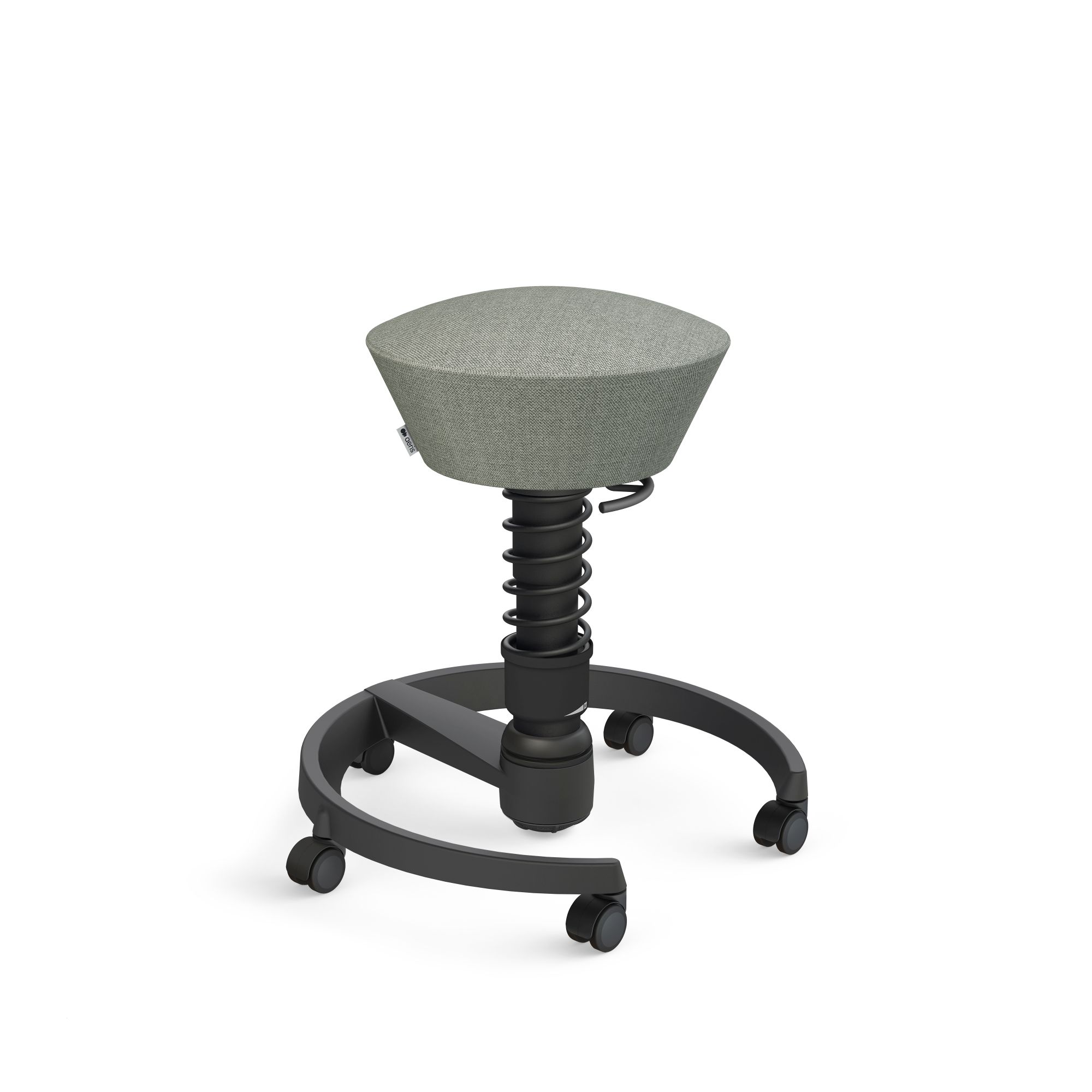 Aeris Swopper Bürostuhl mit Feder in Schwarz und grauem Stoffbezug, ergonomischer Hocker.