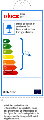 Energieeffizienzlabel für die Alba 382 Stehleuchte von Oluce, Informationen zu Energieklassen und Leuchtmittel.