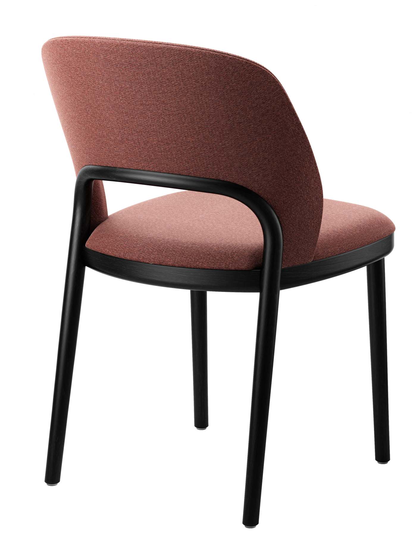 Rückansicht des Thonet 520 P Polsterstuhls mit rotem Stoffbezug und schwarzem Holzgestell.