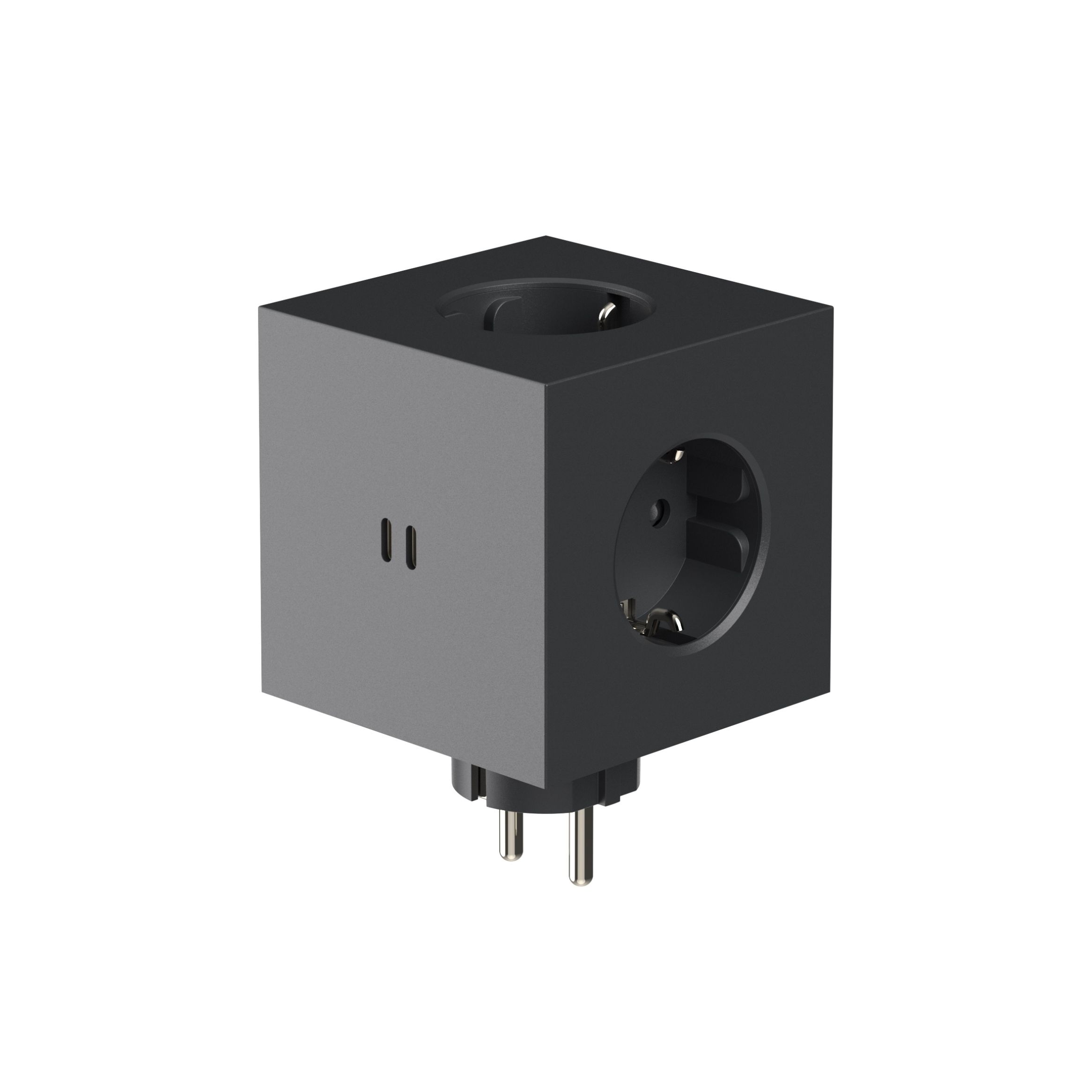 Avolt Square 2 Steckdosenwürfel mit USB-C in Grau, Mehrfachsteckdose für Zuhause und Büro.