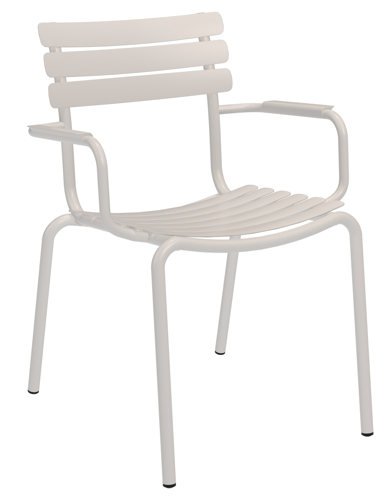 Alua Armrest Dining Chair von Houe, weißer Outdoor Stuhl mit Armlehnen aus Metall.