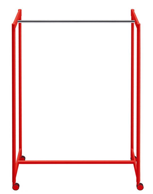 Roter Rexite Meeting Kleiderbügelständer mit Rollen und verchromter Kleiderstange für Büro und Konferenzraum.