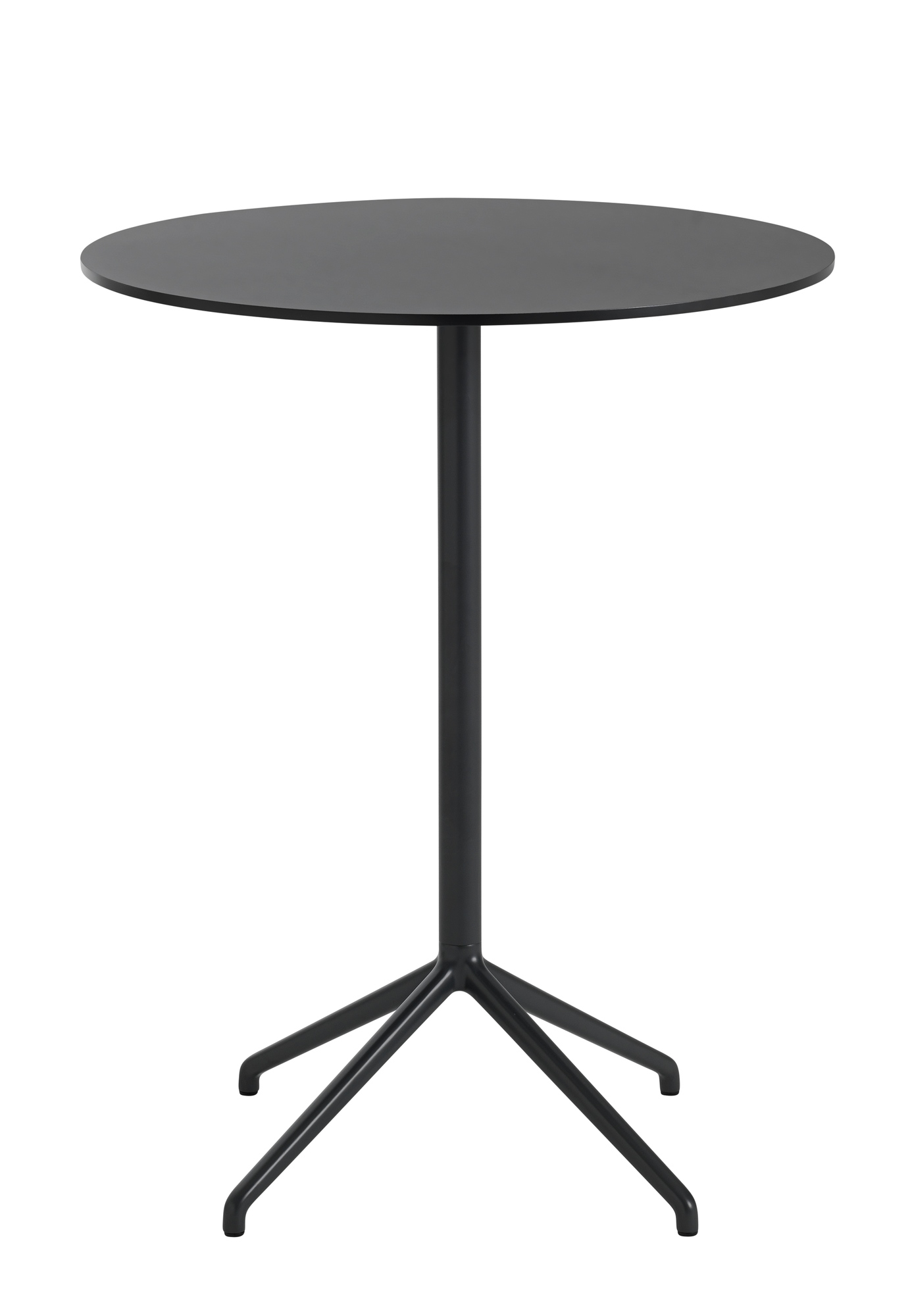 Schwarzer Muuto Still Cafe Table Beistelltisch mit runder Tischplatte und filigranem Fußgestell.