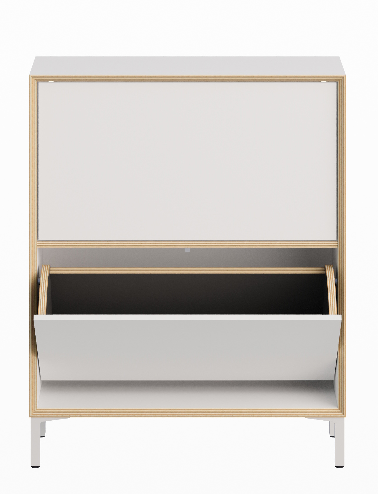 Vertiko Schuhschrank von Müller Möbelwerkstätten, weißes Design mit einer offenen Schuhklappe für eine moderne Flureinrichtung.