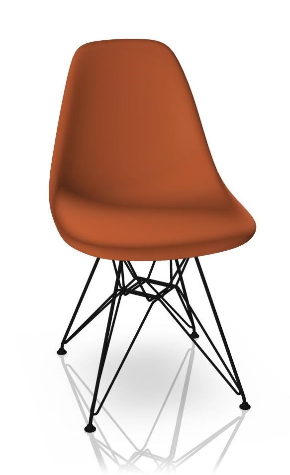 Eames DSR Stuhl in Rostorange mit schwarzem Eiffelturm-Gestell von Vitra. Designklassiker.