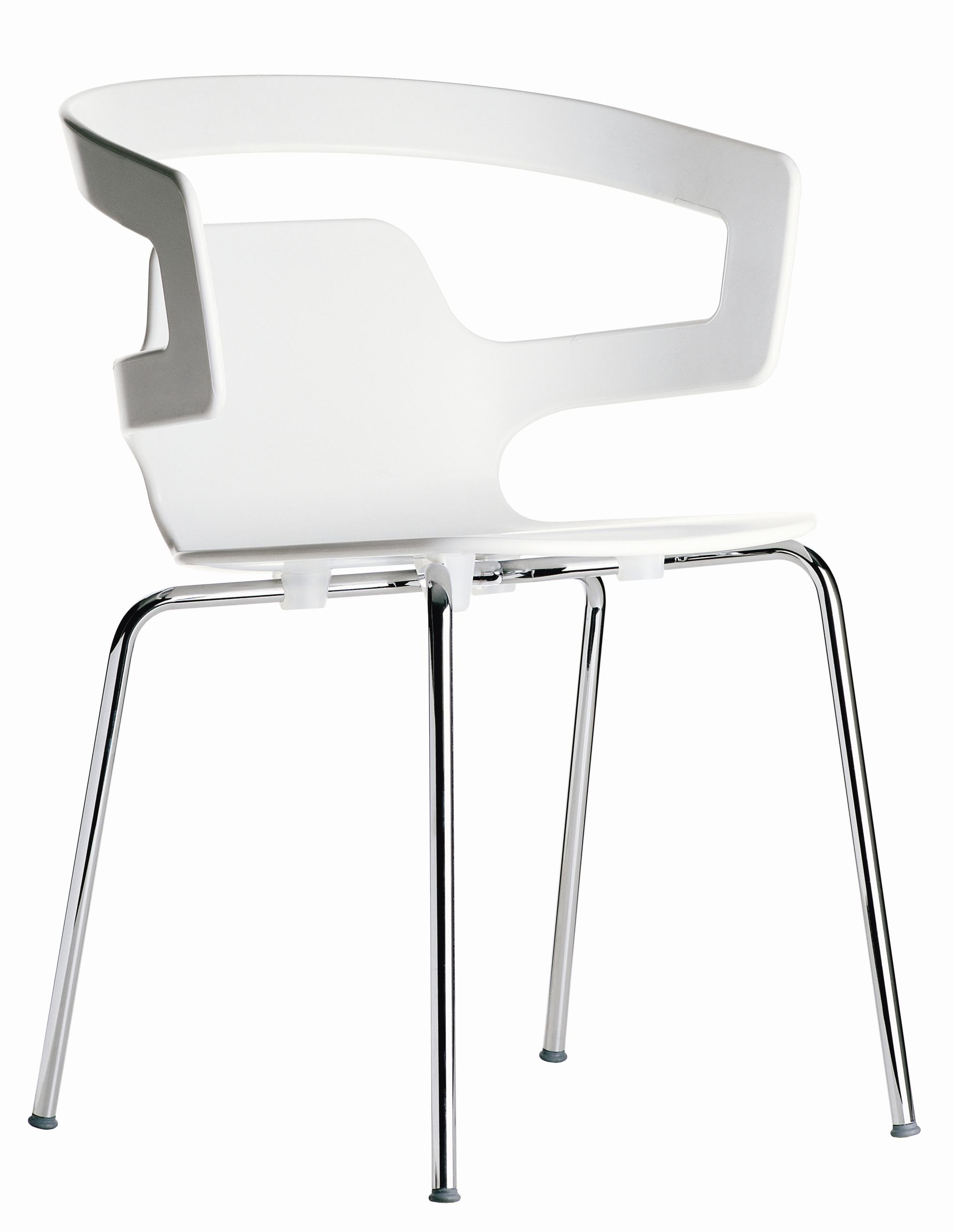 Segesta Chair 500 Alias, ein moderner weißer Stuhl mit Armlehne und verchromten Metallbeinen.