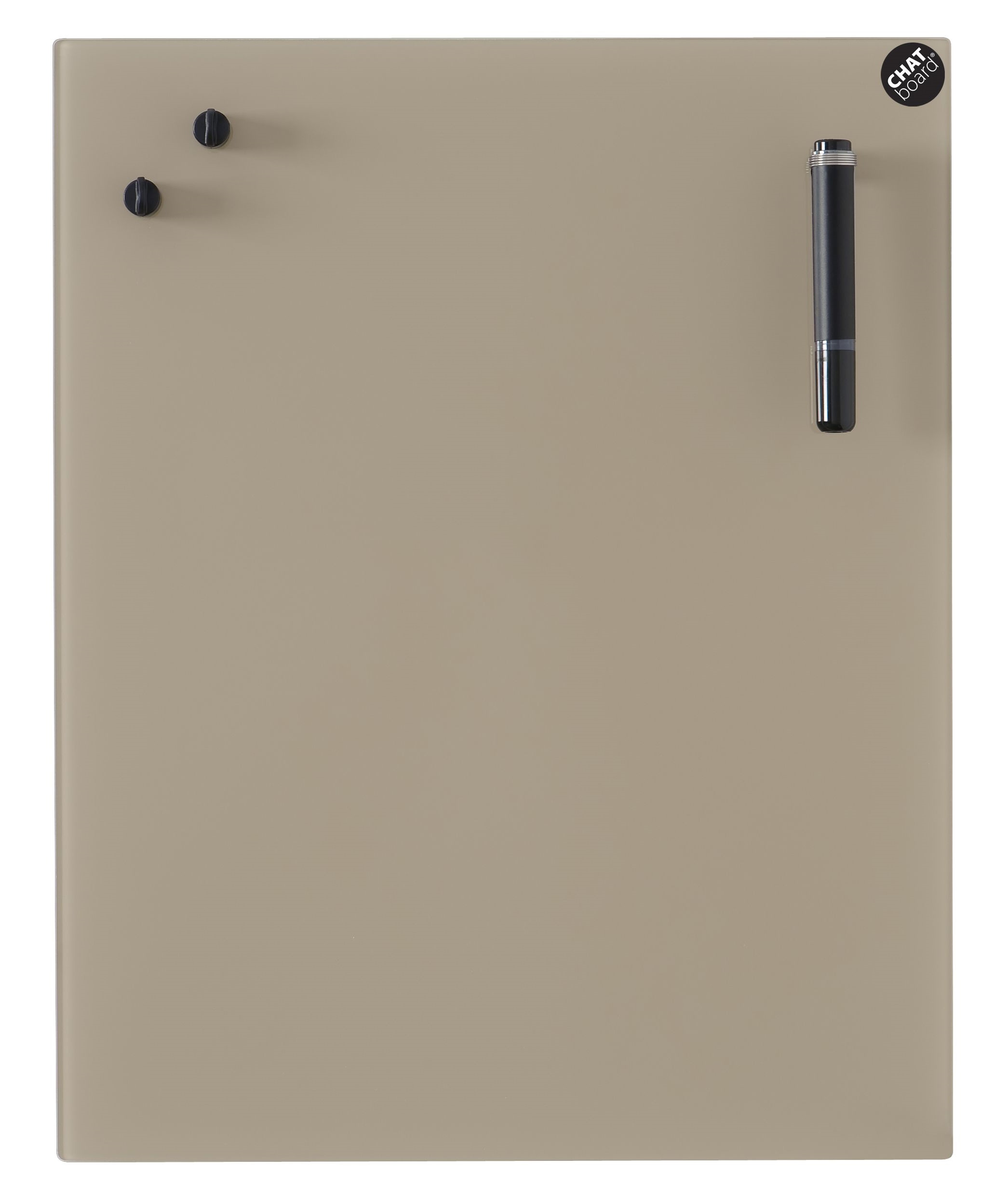 Chat Board Classic Glastafel in Taupe mit Stift und Magneten für Büro und Homeoffice.