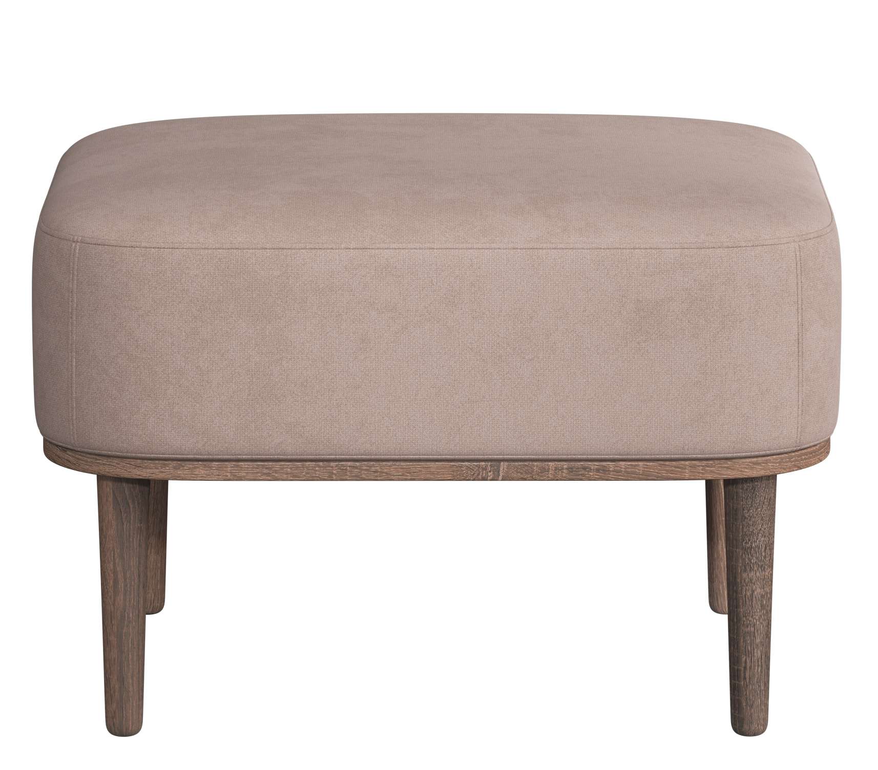Serena Pouf Ottoman in Dusty Rose mit dunkel gebeizten Eichenholzbeinen, modernes Möbeldesign.