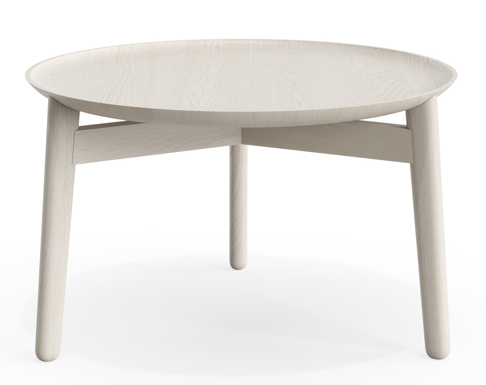 Plaisir 2 Beistelltisch von Zeitraum, H 32 cm, aus hellem Holz mit runder Tischplatte und drei Beinen.