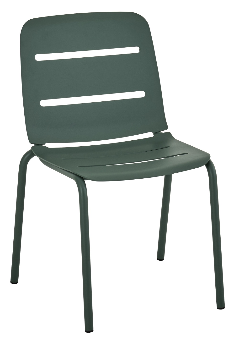 Vapio Stuhl von Weishäupl für den Außenbereich, grüner Gartenstuhl mit schlichtem Design und Metallgestell.