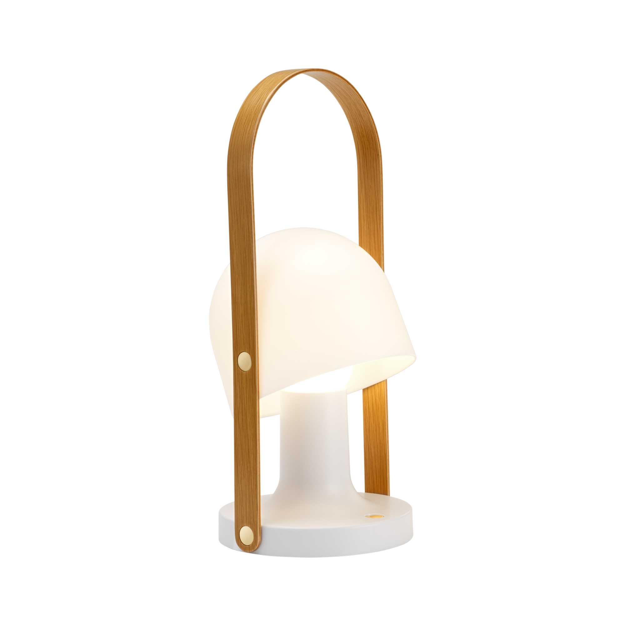 FollowMe Plus Akku Tischleuchte von Marset: Tragbare Lampe mit Holzgriff und warmem Licht.