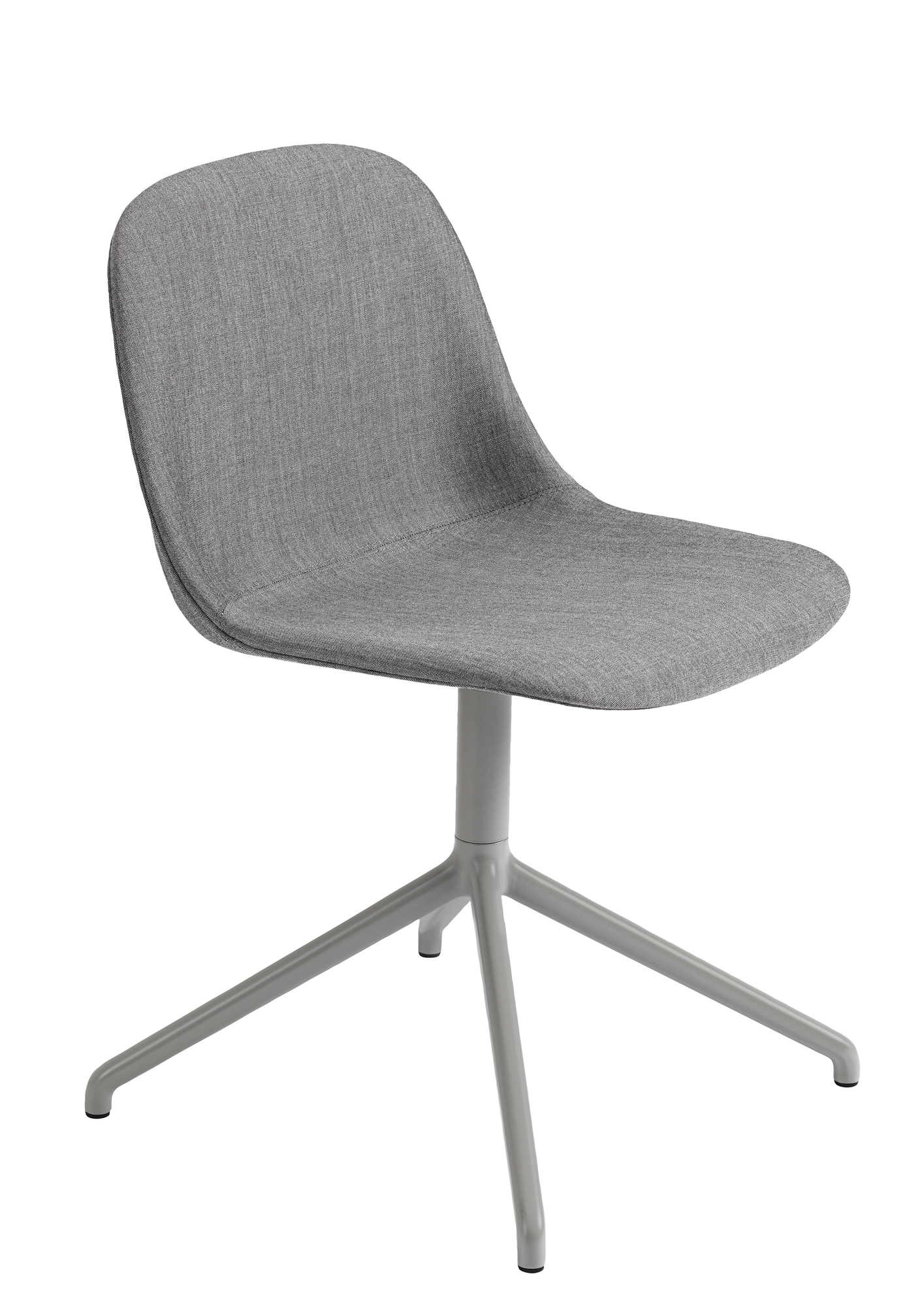 Muuto Fiber Side Chair mit Drehfuß, grauer Stoffbezug, moderner Bürostuhl für Arbeitszimmer.