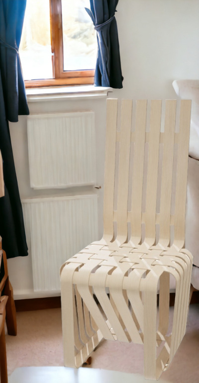 Stuhl High Sticking mit hoher Rückenlehne von Knoll International, helles Holz, modernes Design.