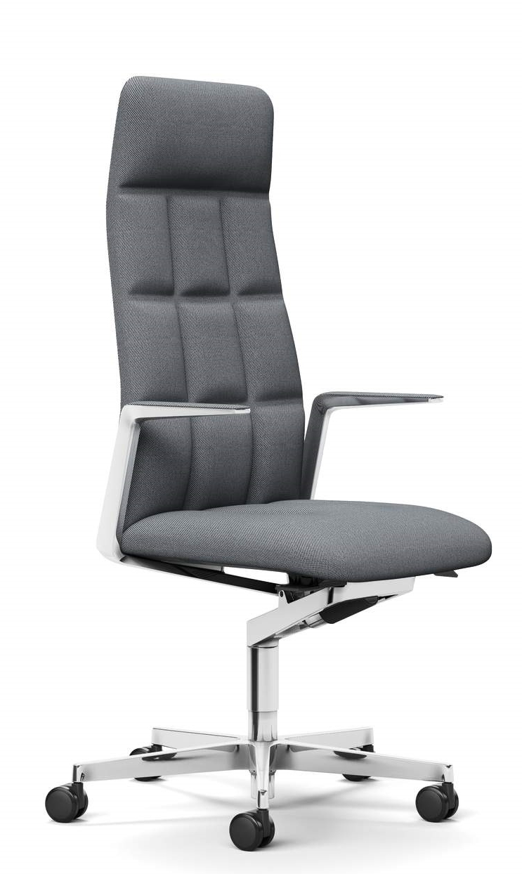 Grauer Leadchair Management Bürostuhl von Walter Knoll mit hoher Rückenlehne und Armlehnen.