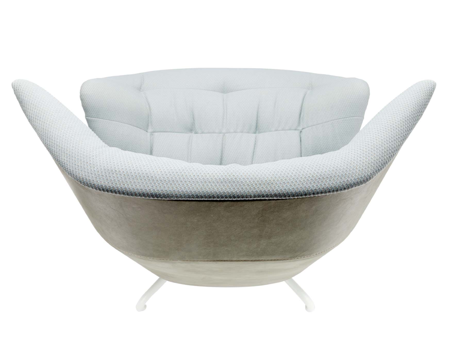 808 Sessel von Thonet: Moderner Lounge-Sessel mit hellblauem Stoff und grauem Leder.