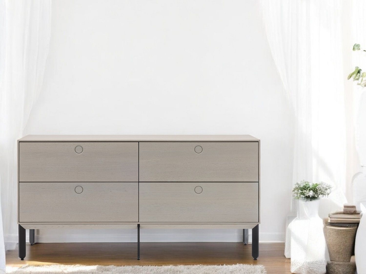 Kin Long Sideboard mit Schubladen in Grau, minimalistisches Design für Wohnzimmer und Schlafzimmer.