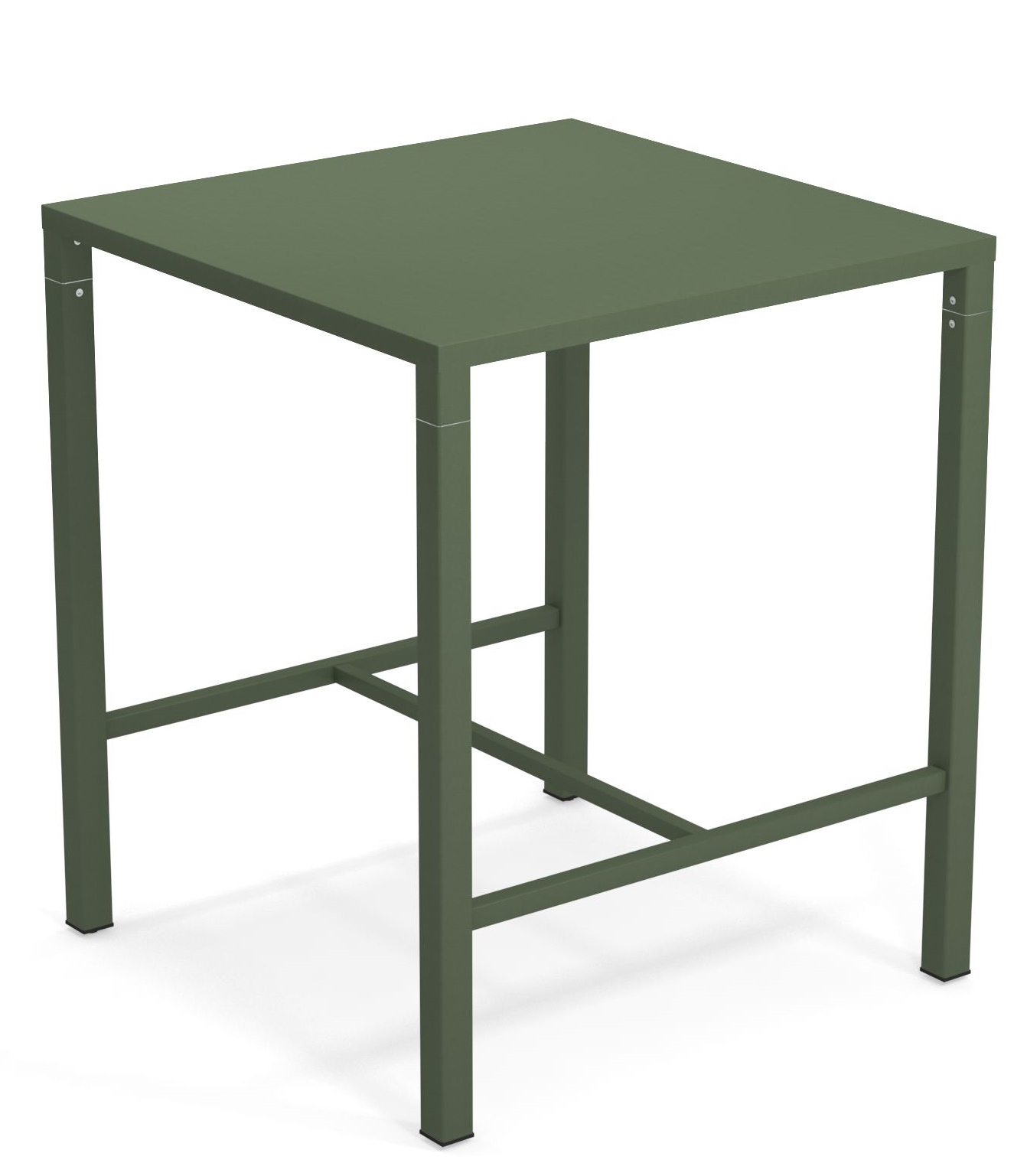 Quadratischer, olivgrüner Nova Hochtisch von Emu für den Außenbereich, modernes Design mit minimalistischem Stahlgestell.