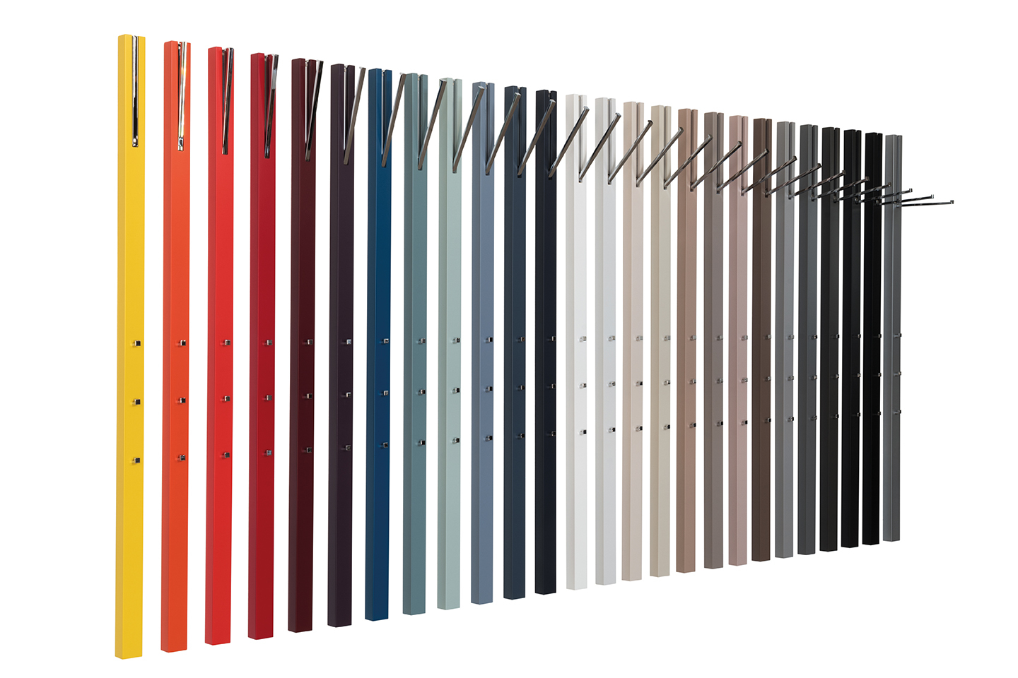 Line Garderobenelement von Schönbuch in verschiedenen Farben, moderne Wandgarderobe mit Haken und minimalistischem Design.
