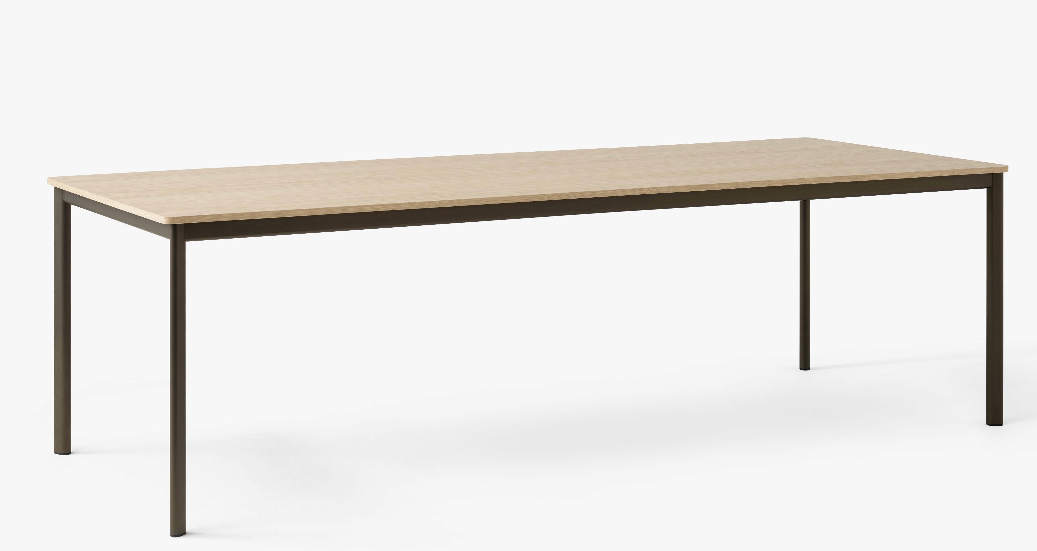 AndTradition Drip Table mit heller Tischplatte und dunklem Metallgestell, Esstisch oder Schreibtisch.