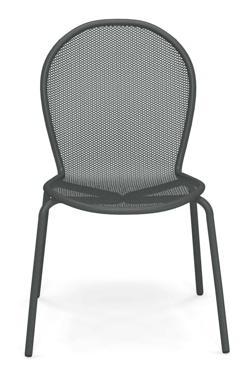 Emu Ronda Stuhl für den Außenbereich, graues Metall, modernes Design, Frontansicht.