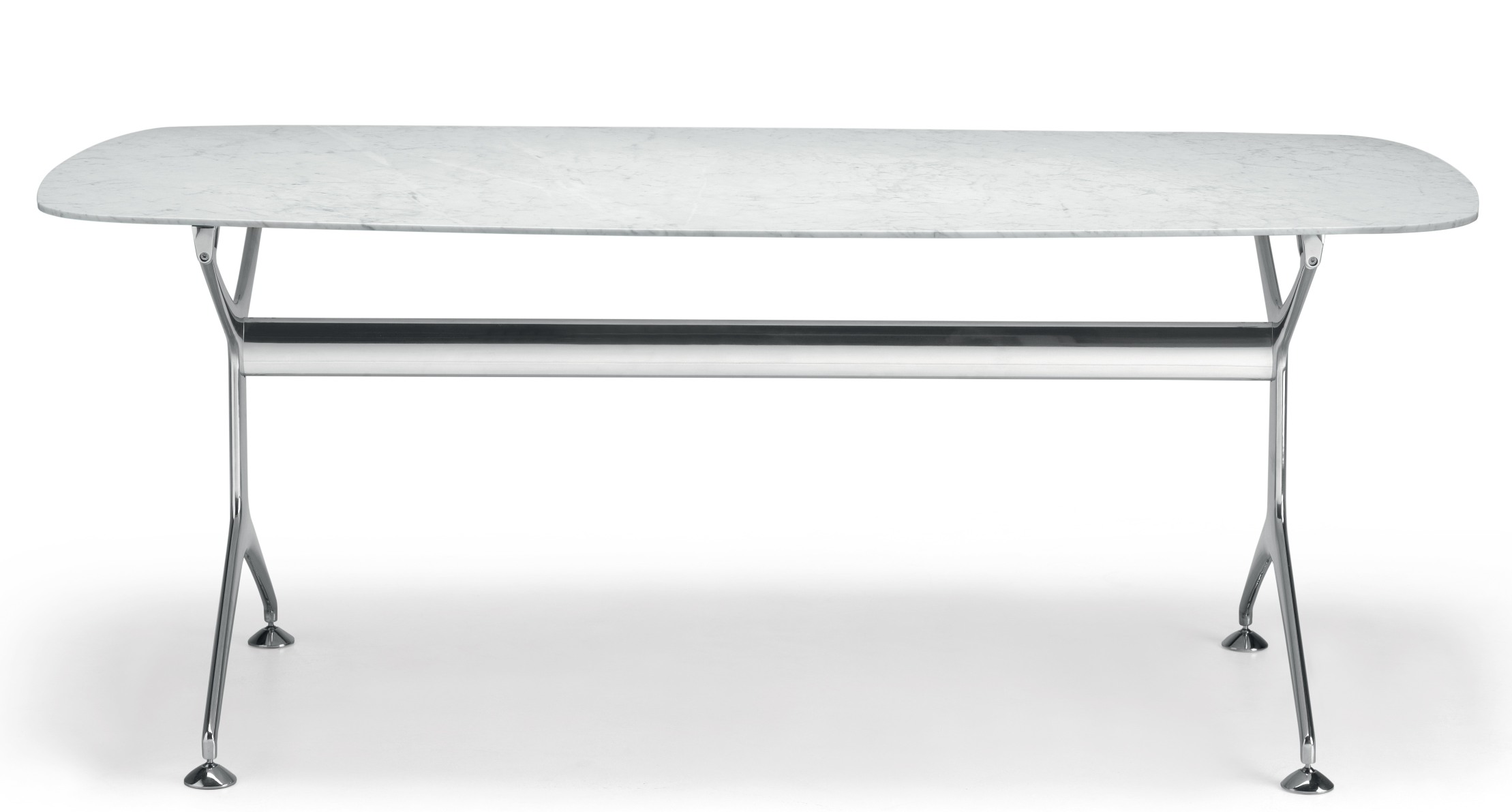 Frametable Alias Tisch mit Marmorplatte und verchromtem Metallgestell, moderner Esstisch für Esszimmer und Küche.