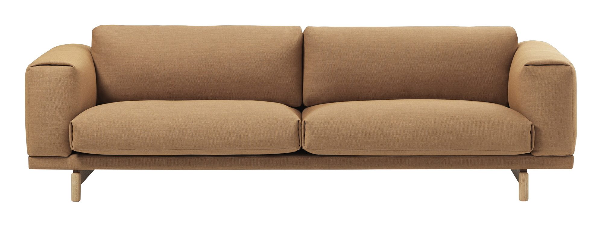 Muuto Rest Sofa, 3-Sitzer, in Beige mit minimalistischem Design und hellen Holzfüßen für Wohnzimmer.