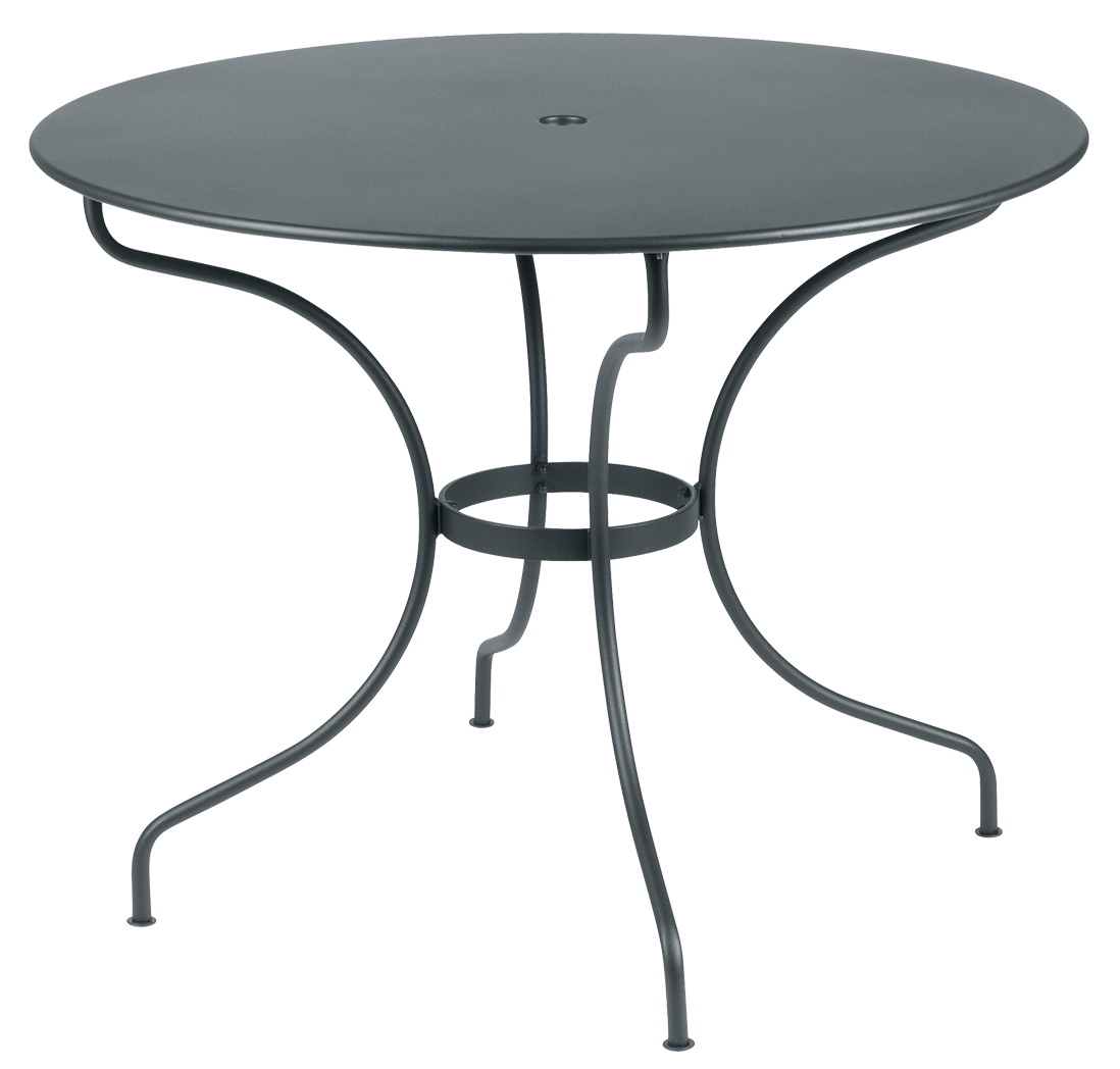 Opéra+ Gartentisch von Fermob, runder Outdoor-Tisch aus Metall in Anthrazit, ideal für Terrasse und Garten.