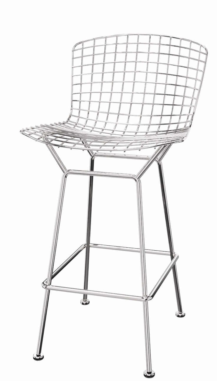 Bertoia Barhocker von Knoll International: Verchromter Design-Barstuhl mit Drahtgitter-Sitzfläche für Küche und Bar.