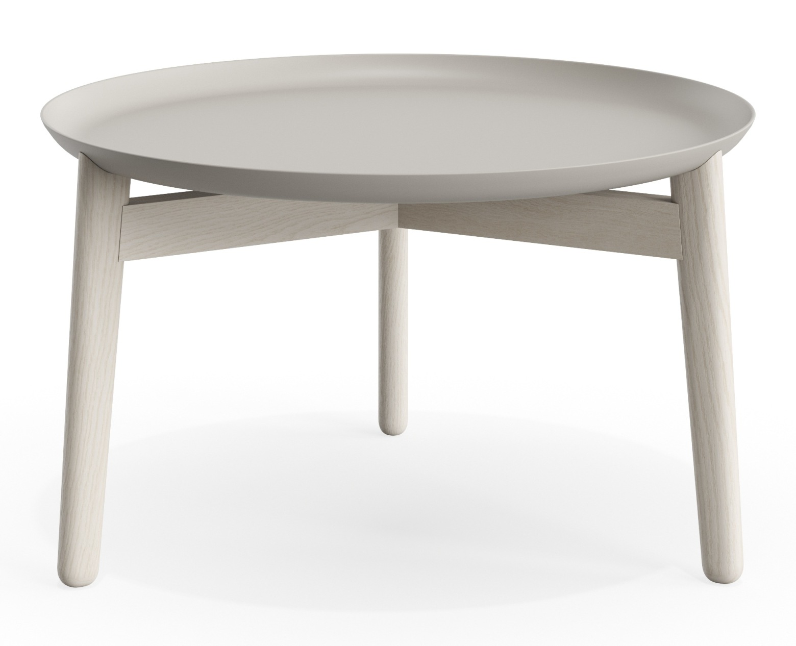 Plaisir 2 Beistelltisch von Zeitraum, runder Couchtisch aus Aluminium und Holz, Höhe 32 cm, hellgrau.
