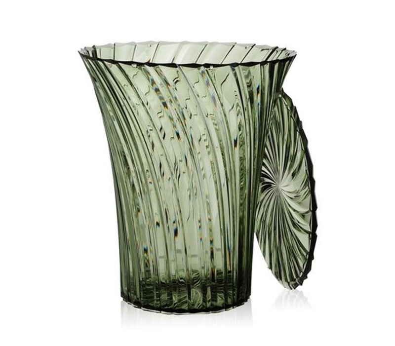 Grüner Kartell Sparkle Hocker / Beistelltisch aus transparentem Kunststoff mit spiralförmigem Design und abnehmbarem Deckel.