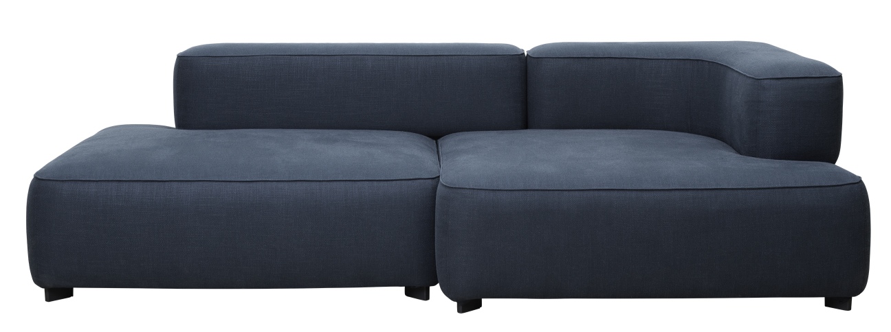 Blaues Alphabet Sofa von Fritz Hansen, modernes 2-Sitzer Sofa mit Armlehne rechts, Stoffbezug.