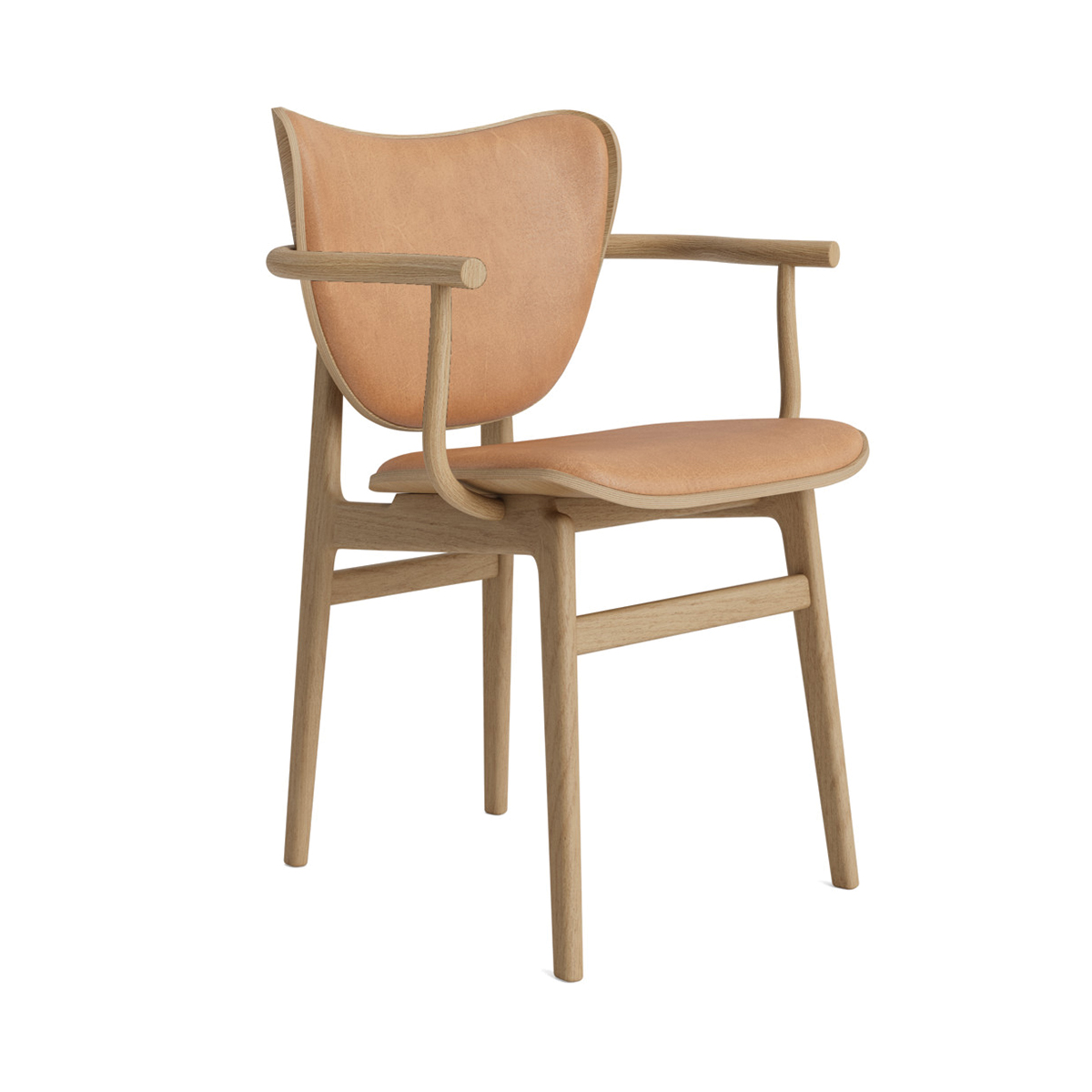 NORR11 Elephant Dining Chair mit Armlehnen, Frontgepolstert, helles Holz und Leder, moderne Esszimmerstuhl Möbel.