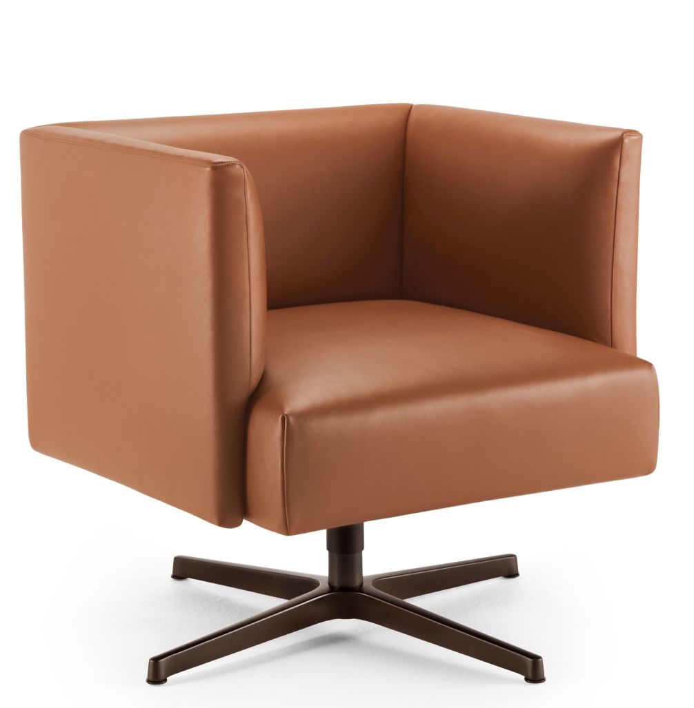 Muud Lite Sessel von Walter Knoll, braunes Leder, drehbarer Loungesessel mit Metallfuß.