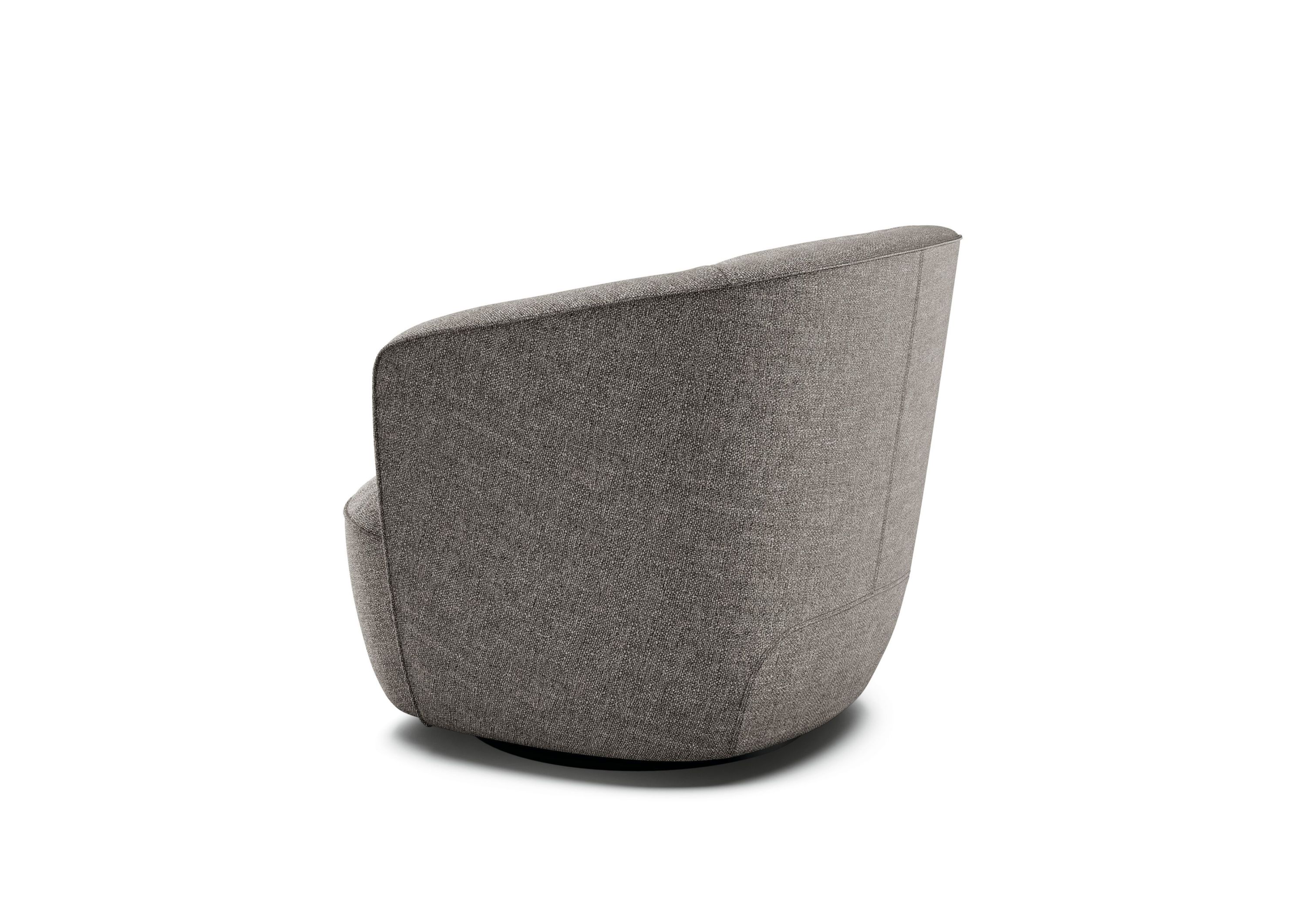 Rückansicht des Ishino Sessels von Walter Knoll in grauem Stoffbezug auf weißem Hintergrund.