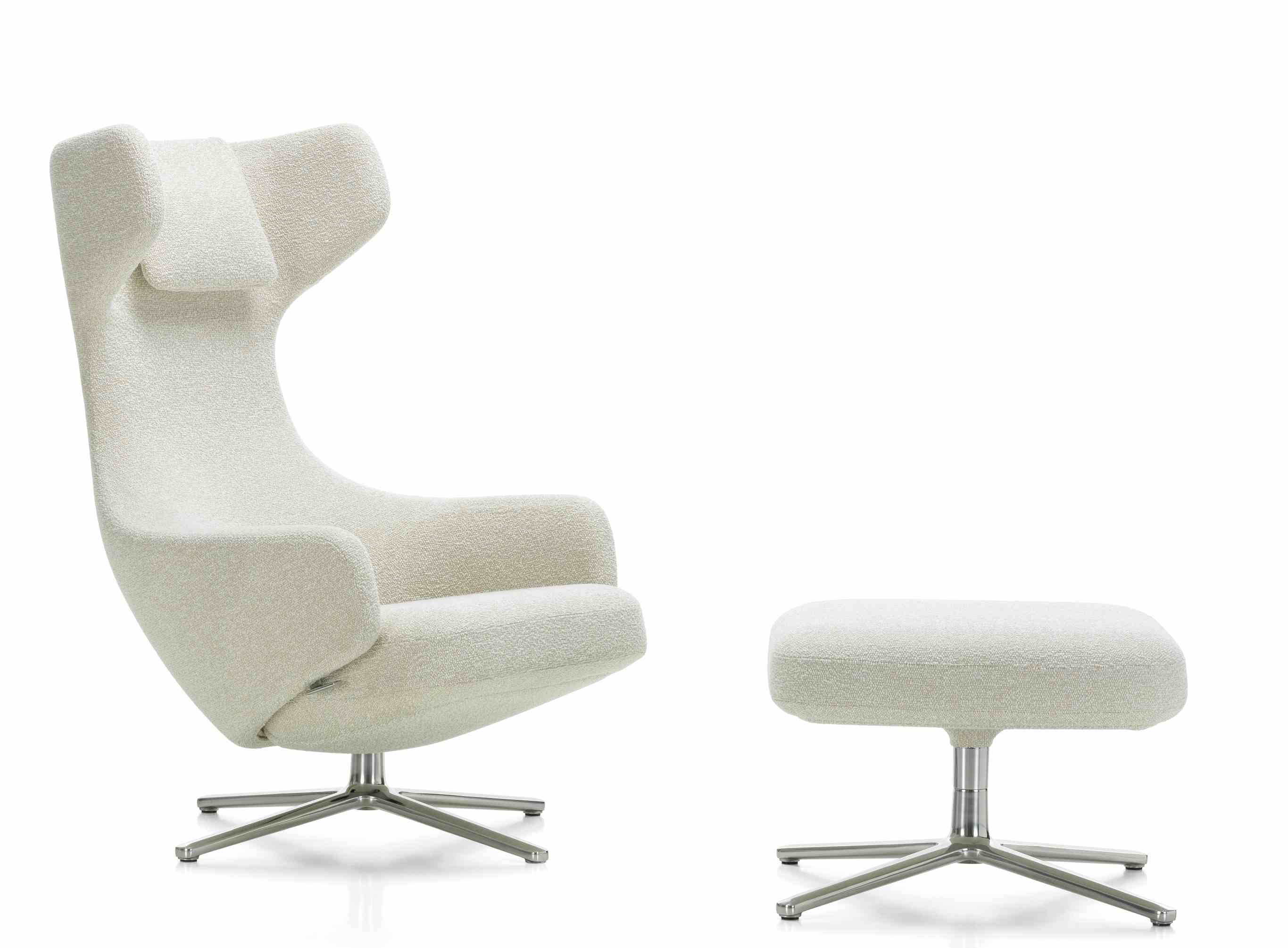 Grand Repos Sessel mit Ottoman von Vitra, Poliert Nubia Elfenbein, Relaxsessel mit Fußhocker.