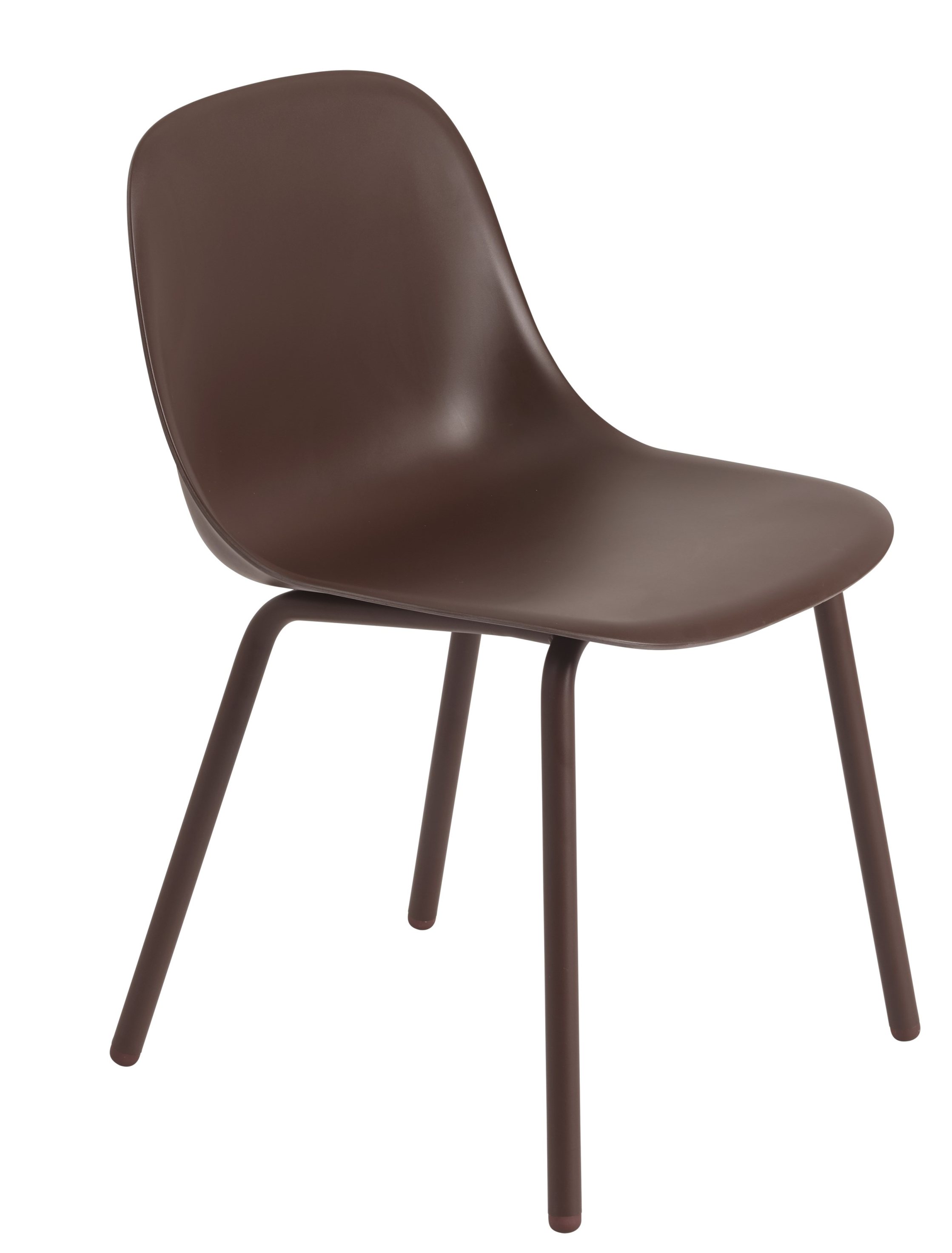 Brauner Muuto Fiber Outdoor Sidechair Stuhl mit vier Beinen, modernes Design für Garten und Terrasse.