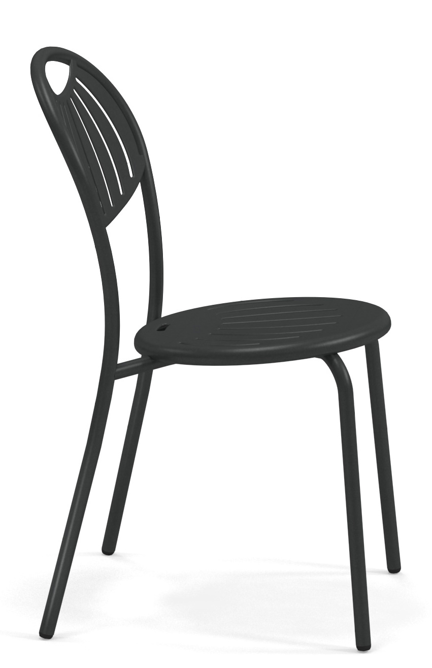 Schwarzer Coupole Stuhl von Emu für den Außenbereich, Gartenstuhl aus Metall mit geschwungenem Design.