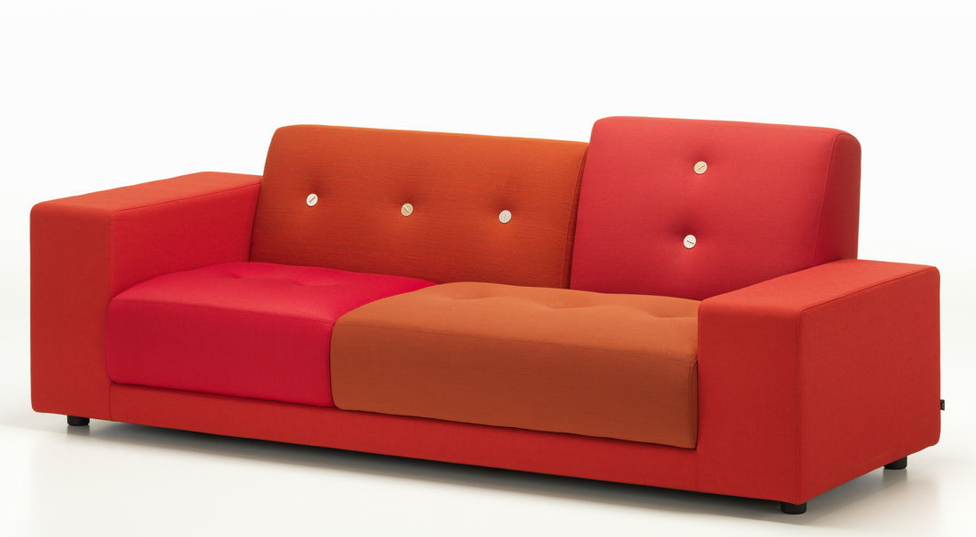 Vitra Polder Compact Sofa in Rot- und Orangetönen, modernes Design für Wohnzimmer und Büro.