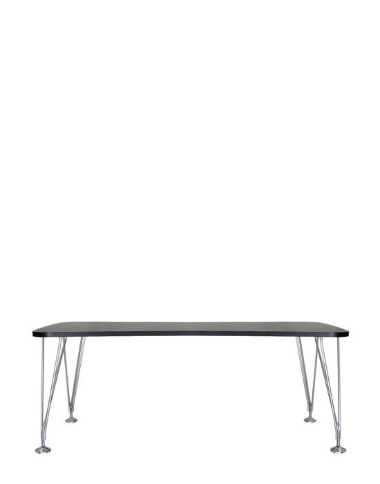 Schwarzer Kartell Max Tisch mit verchromten Stahlbeinen, moderner Esstisch für Esszimmer und Büro.