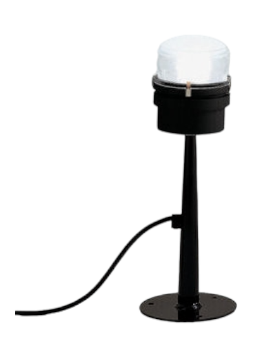 Fresnel Stehleuchte Oluce, 40 cm, für den Außenbereich in Schwarz mit klarem Diffusor.