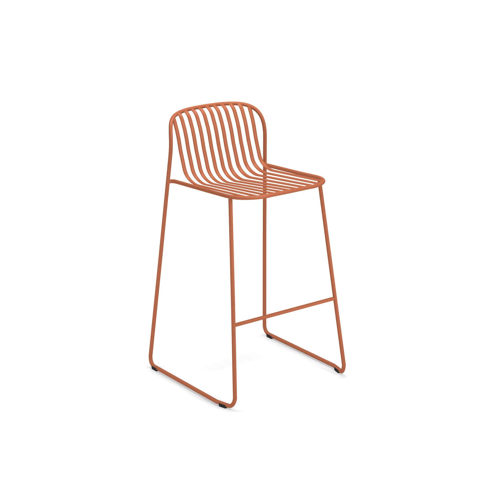 Riviera Barhocker von Emu, orangefarben, aus Metall mit Lattenstruktur, für den Innen- und Außenbereich.