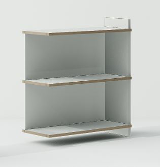 Tojo Regal Anbaumodul: Zweifaches, minimalistisches Regal in Grau und Holzoptik für flexible Stauraumlösungen.