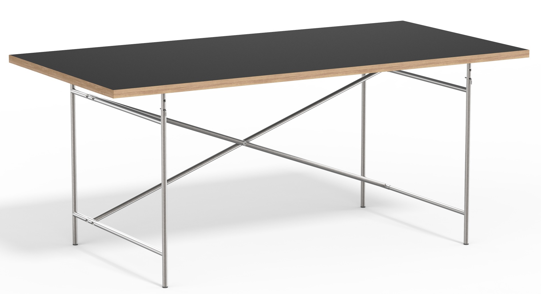 Eiermann Tisch mit schwarzer Tischplatte und verchromtem Stahlgestell, Designklassiker für Büro und Zuhause.