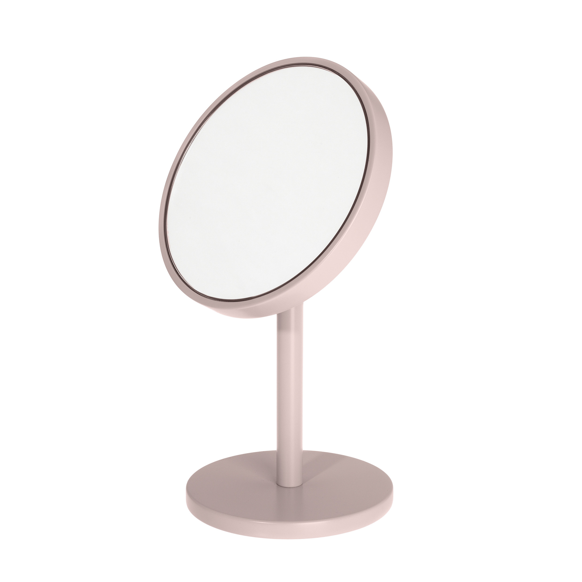 Beauty Schminkspiegel von Schönbuch, runder Kosmetikspiegel in Rosa auf einem Standfuß, für Bad und Schminktisch.