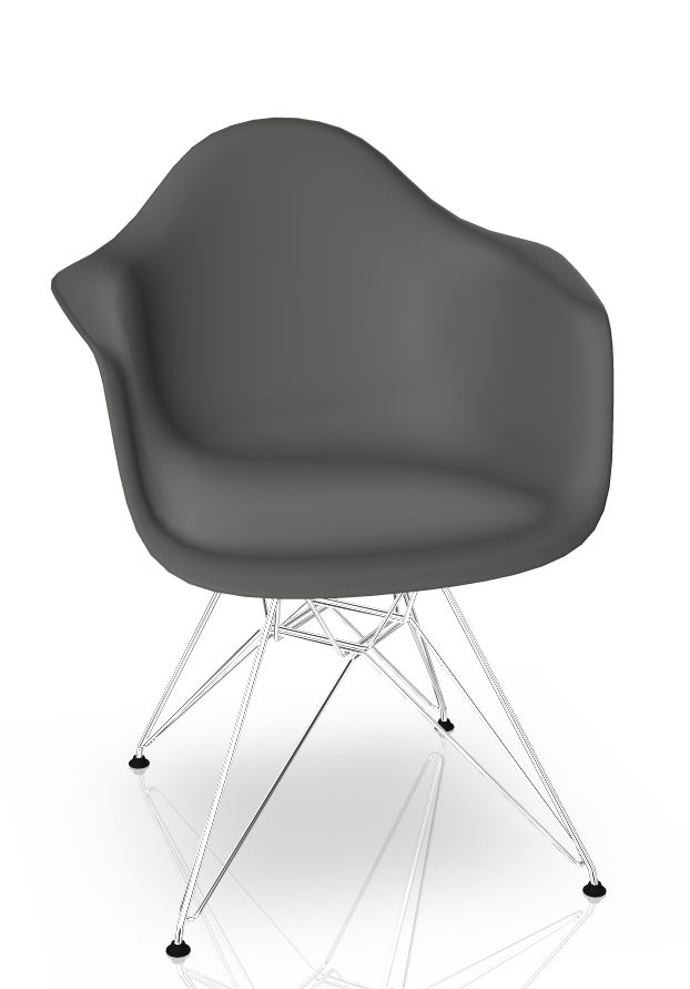 Eames Plastic Arm Chair DAR Stuhl von Vitra in Granitgrau mit verchromtem Gestell.