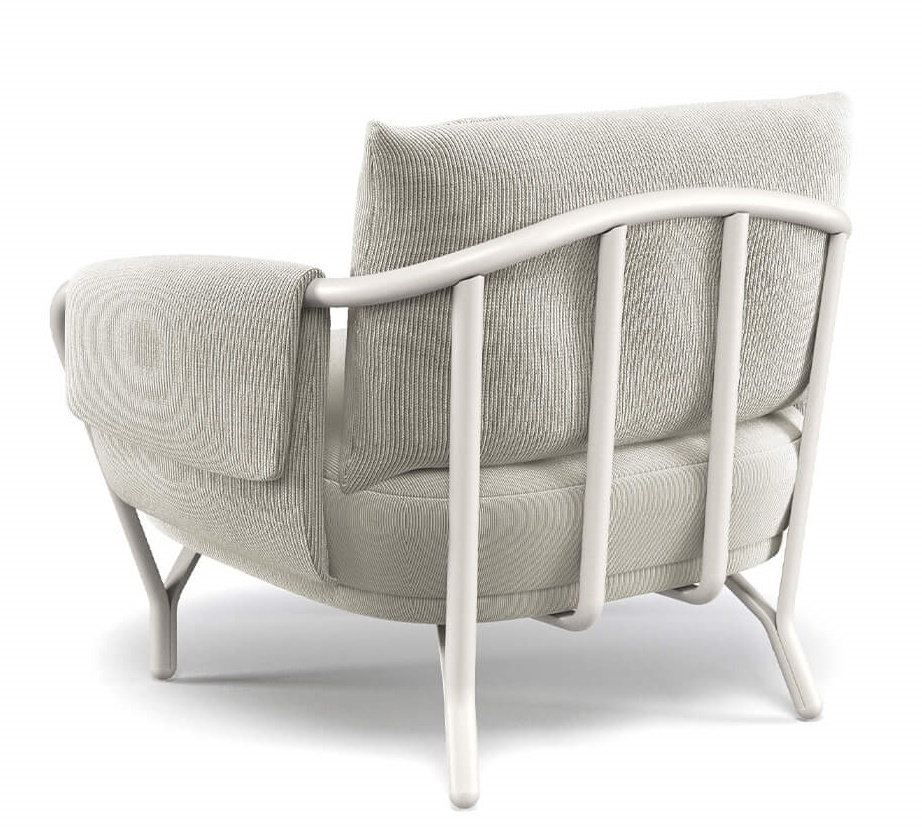 Angel Lounge Chair Sessel Outdoor Emu, weiße Outdoor-Sitzgelegenheit mit Rückenlehne und Armlehne, Gartenmöbel.