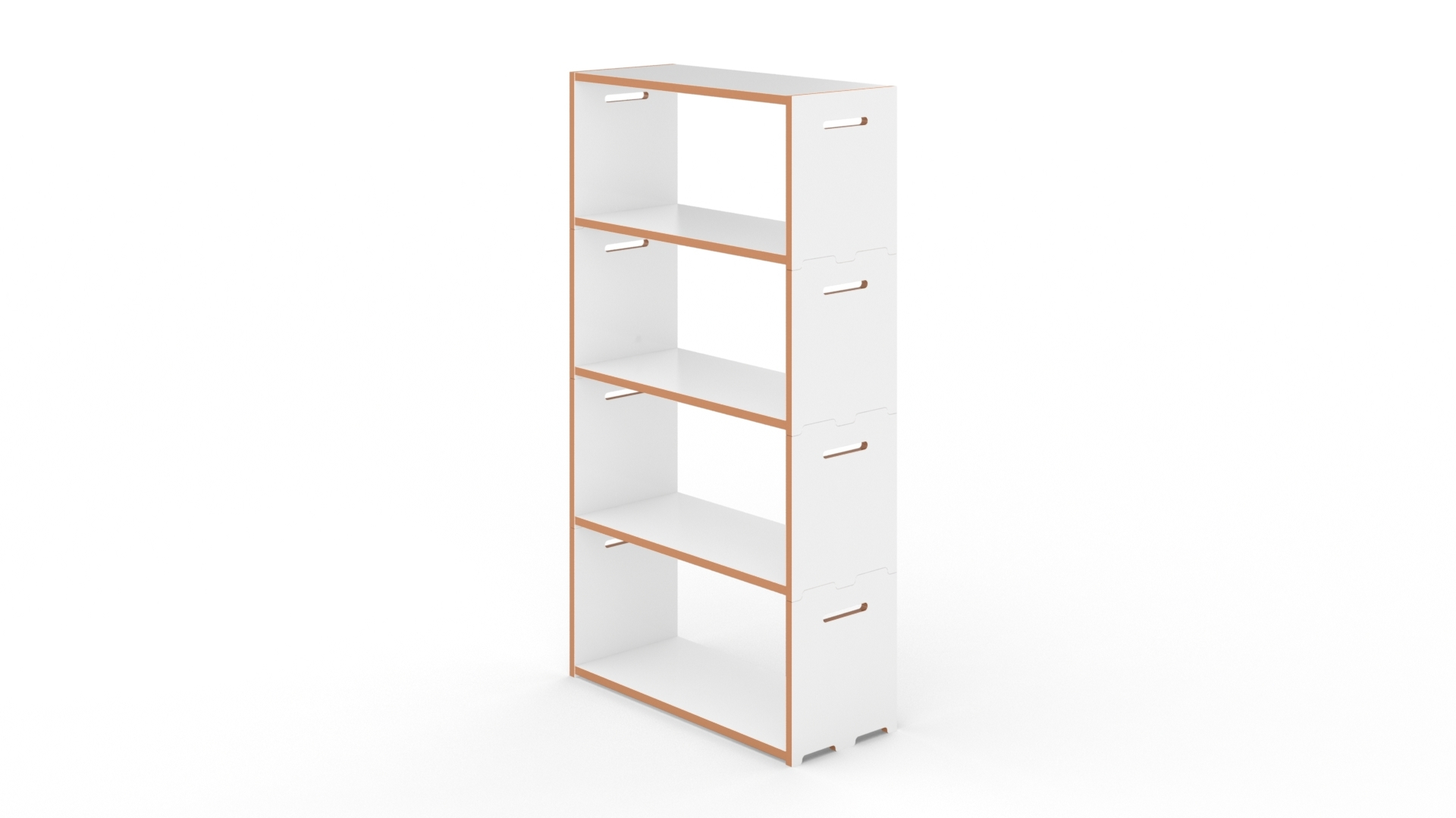 Tojo Hochstapler Regal Grundmodul: Weißes, modulares Regalsystem mit vier Fächern für Wohnzimmer und Büro.