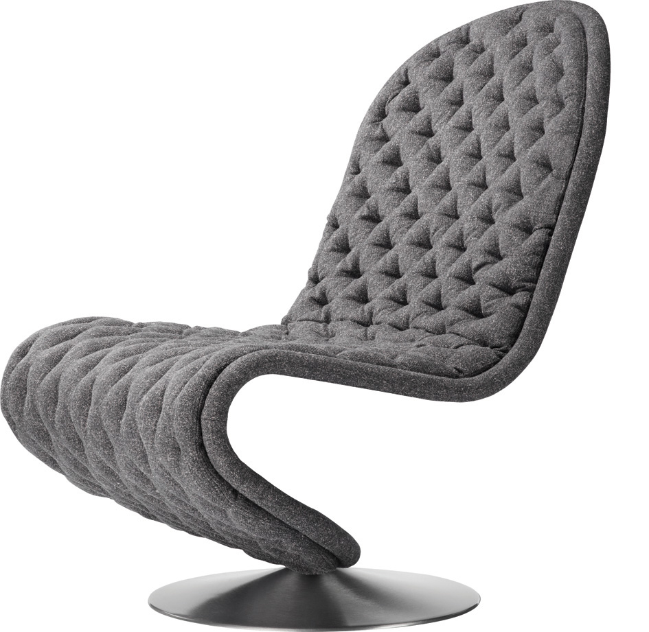 Grauer System 1-2-3 Lounge Sessel von Verpan mit rundem Fuß und gesteppter Polsterung.